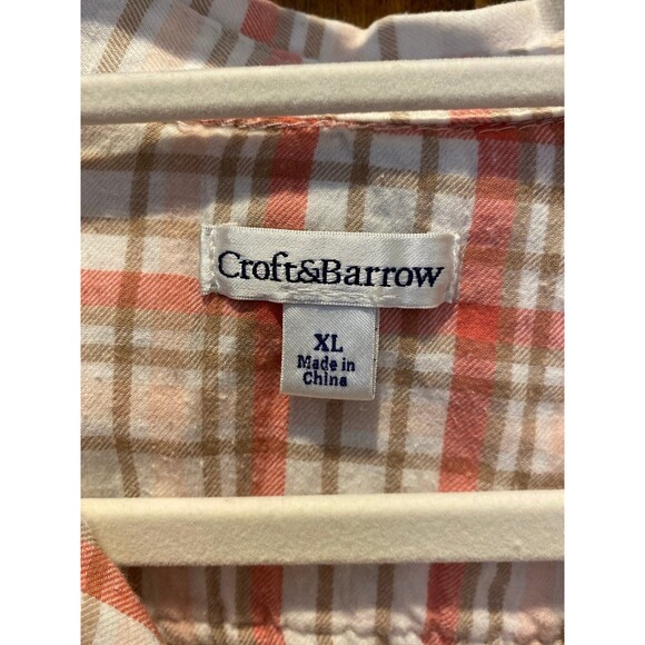 Croft & Barrow Flannel Shirt Plus Size XL Button Down Plaid Cream Orange Collar - Picture 8 of 11